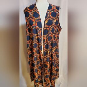 Navy and Orange Geometric Patterned Vest